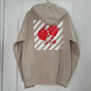 Unisex Bowery Supply Co Beige Hoodie with Red Rose Design